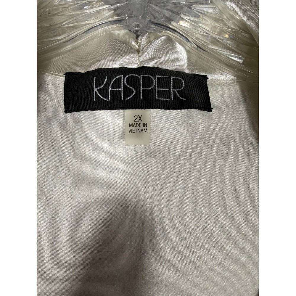 Kasper Blouse Womens 2X Ivory Excellent Satin Tie Neck Sleeveless Office Top - Picture 2 of 12
